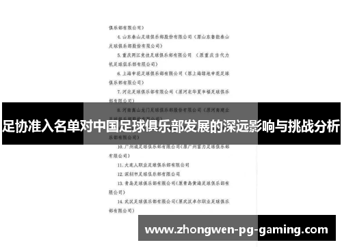 足协准入名单对中国足球俱乐部发展的深远影响与挑战分析